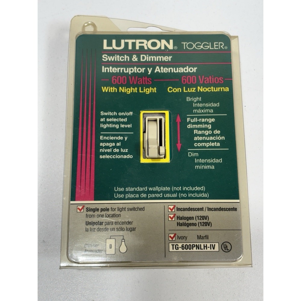 LUTRON Toggler Switch & Dimmer Single Pole Wall‎ Light Switch TG-600PNLH-IV NOS